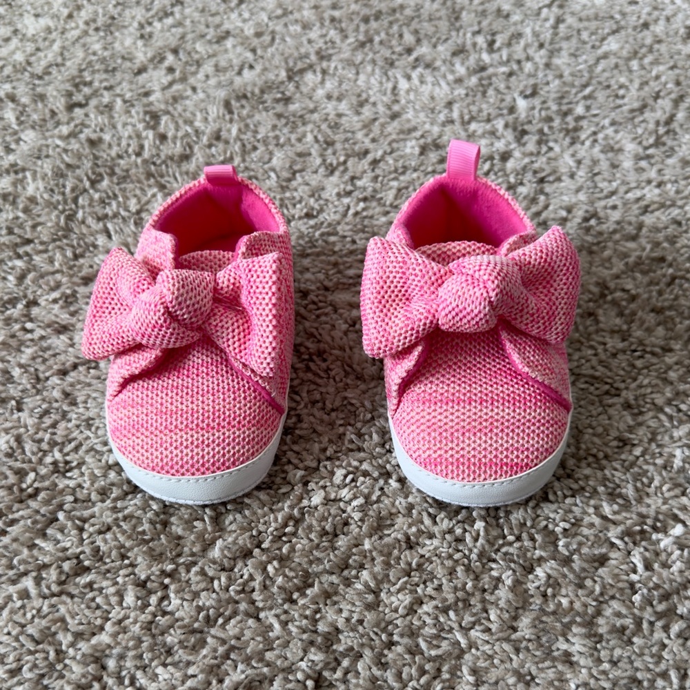 First steps baby girls soft sole pink bow booties shoes size 6-9 months